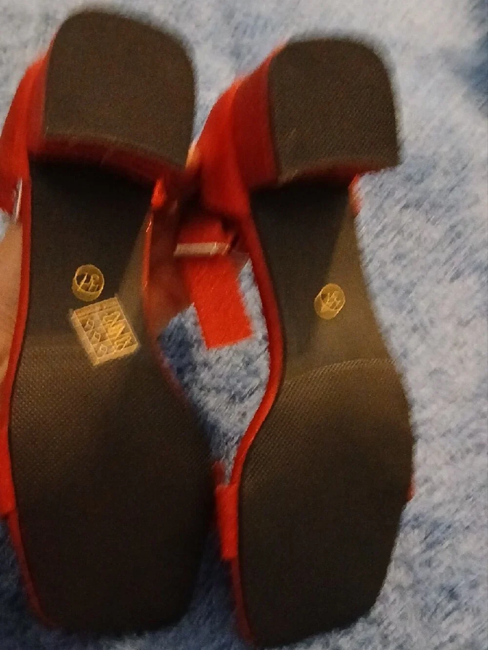 Women’s Ankle-Strap Block Heel Sandals in White and Red